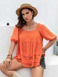 Plus Size Square Neck Half Sleeve Blouse 