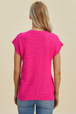 Double Take Full Size Cable-Knit Round Neck Cap Sleeve Sweater 