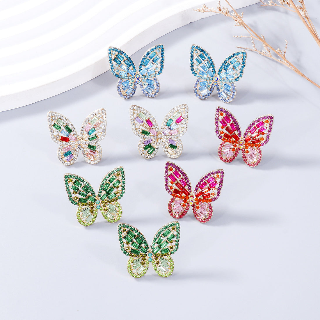 Alloy Inlaid Rhinestone Butterfly Earrings 