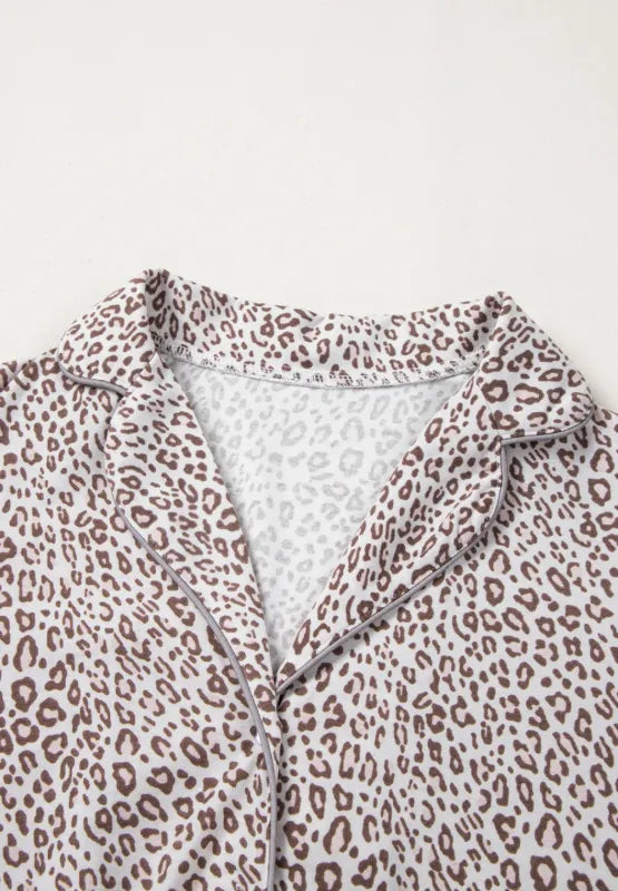 Leopard Button Down Long Sleeve Top and Pants Lounge Set Lingerie & Nightwear