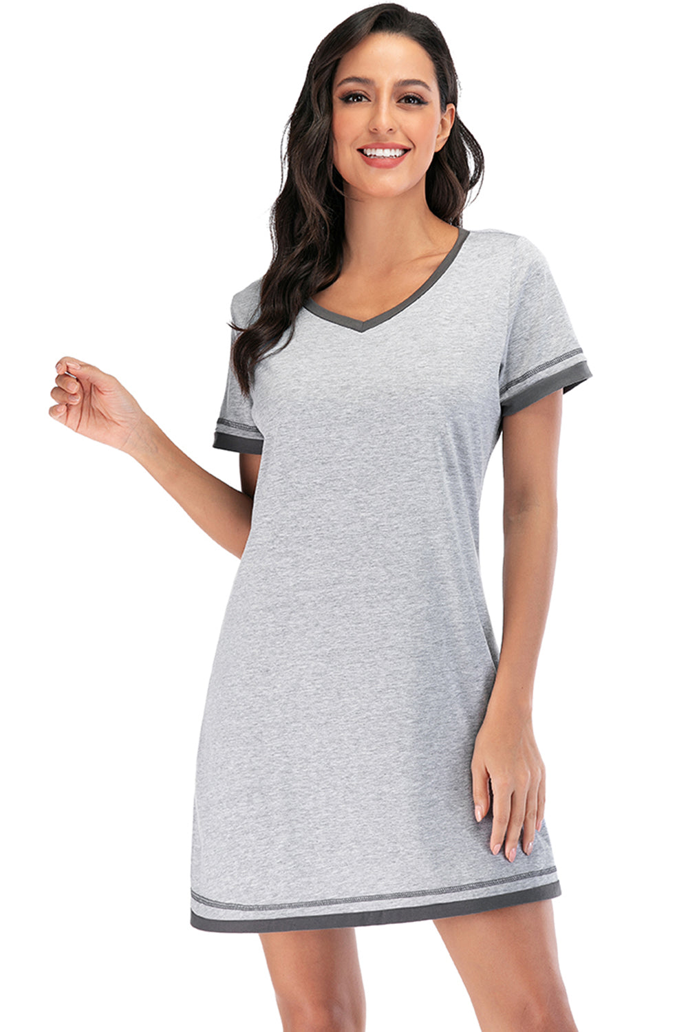 Contrast Trim Short Sleeve Lounge Dress 