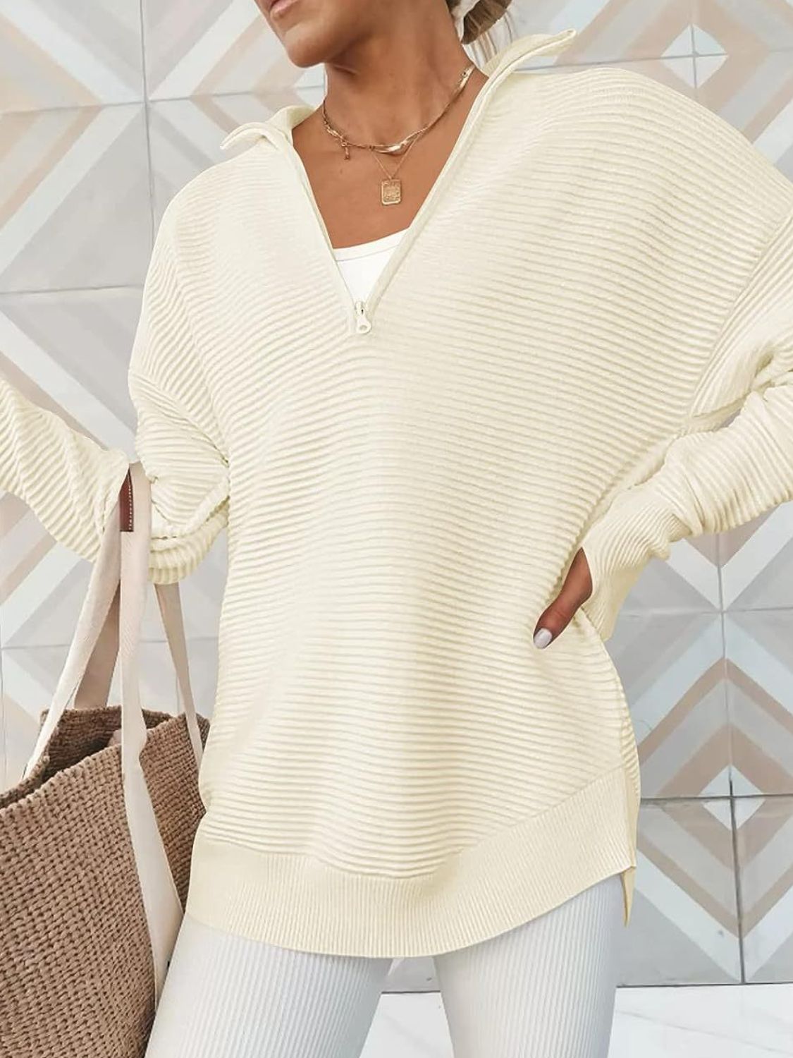 Half Zip Long Sleeve Knit Top 