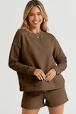Double Take Full Size Texture Long Sleeve Top and Drawstring Shorts Set 