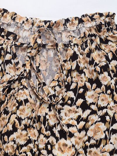 Perfee Printed Tie Neck Long Sleeve Mini Dress Dresses