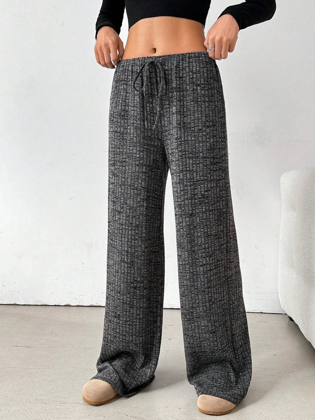 Striped Wide Leg Drawstring Pants 