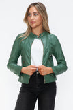 Snobbish Faux Leather Zip Up Drawstring Hooded Jacket 