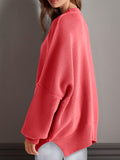 Double Take Side Slit Round Neck Long Sleeve Sweater 