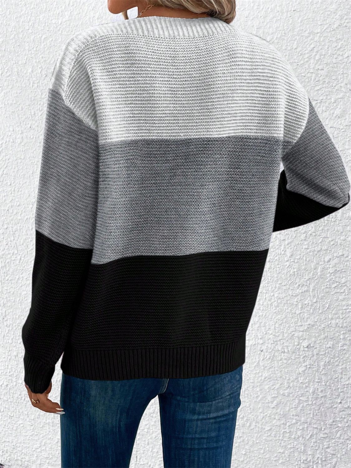 Color Block Drop Shoulder Long Sleeve Sweater 