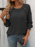 Mandy Decor Button Long Sleeve Ribbed T-Shirt 