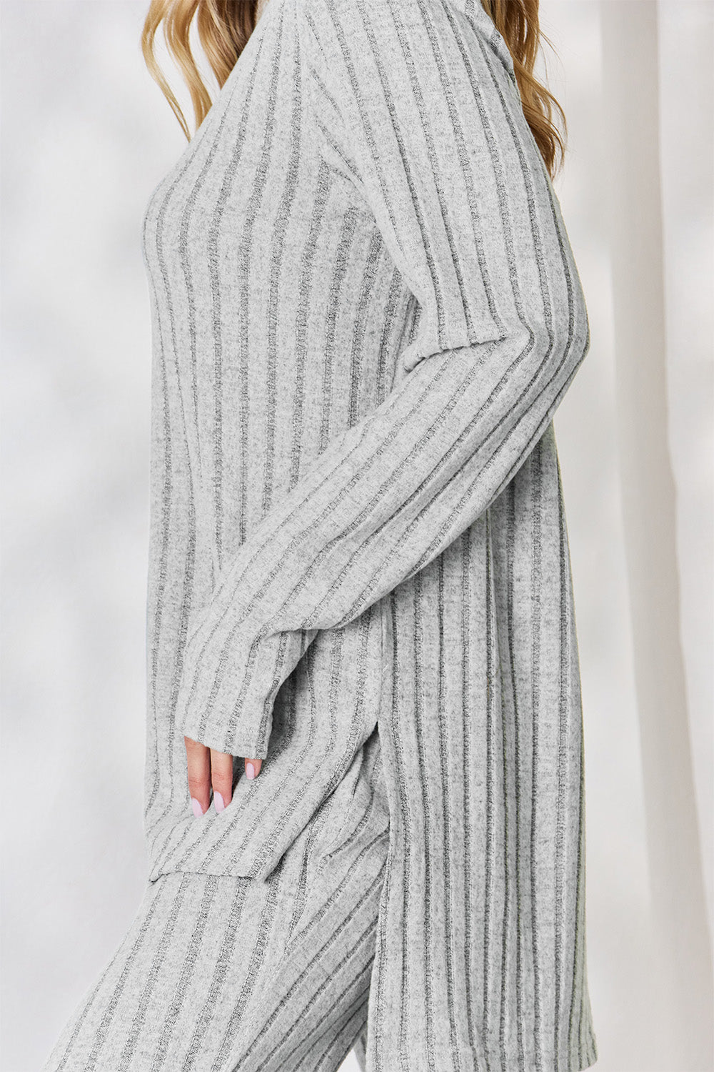 Basic Bae Full Size Ribbed High-Low Top and Wide Leg Pants Set 