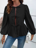 Ivy Lane Peplum Tied Long Sleeve Blouse 