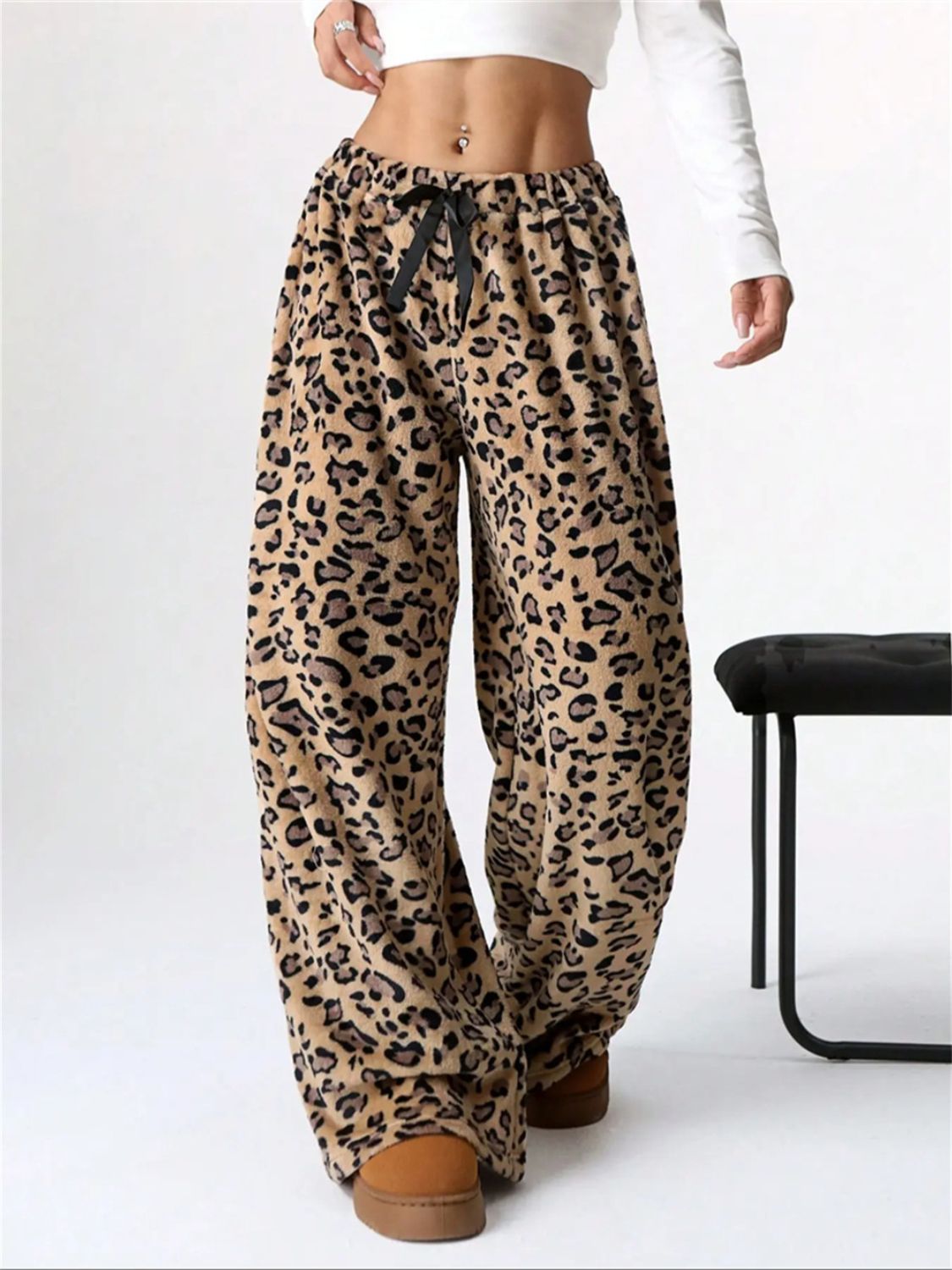Leopard Wide Leg Plush Pants 