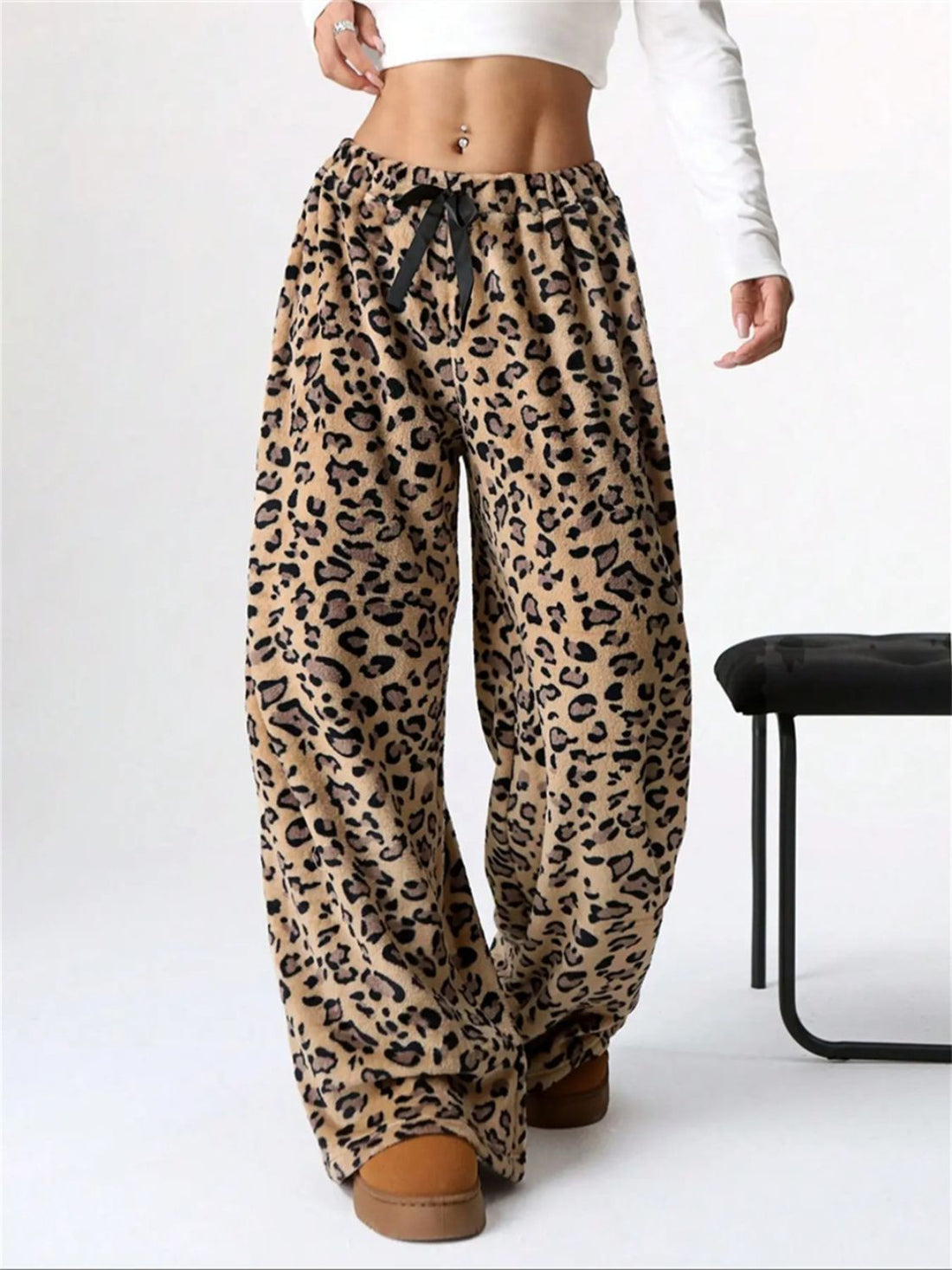 Leopard Wide Leg Plush Pants 