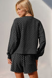 Double Take Checkered Half Button Top and Shorts Set 