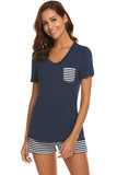 Striped Short Sleeve Top and Shorts Lounge Set Lingerie & Nightwear