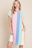 BOMBOM Striped Short Sleeve Dress with Pockets 