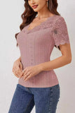 Lace Scalloped V-Neck Eyelet T-Shirt 