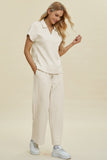 Double Take Full Size Collared Neck Short Sleeve Top and Pants Set 