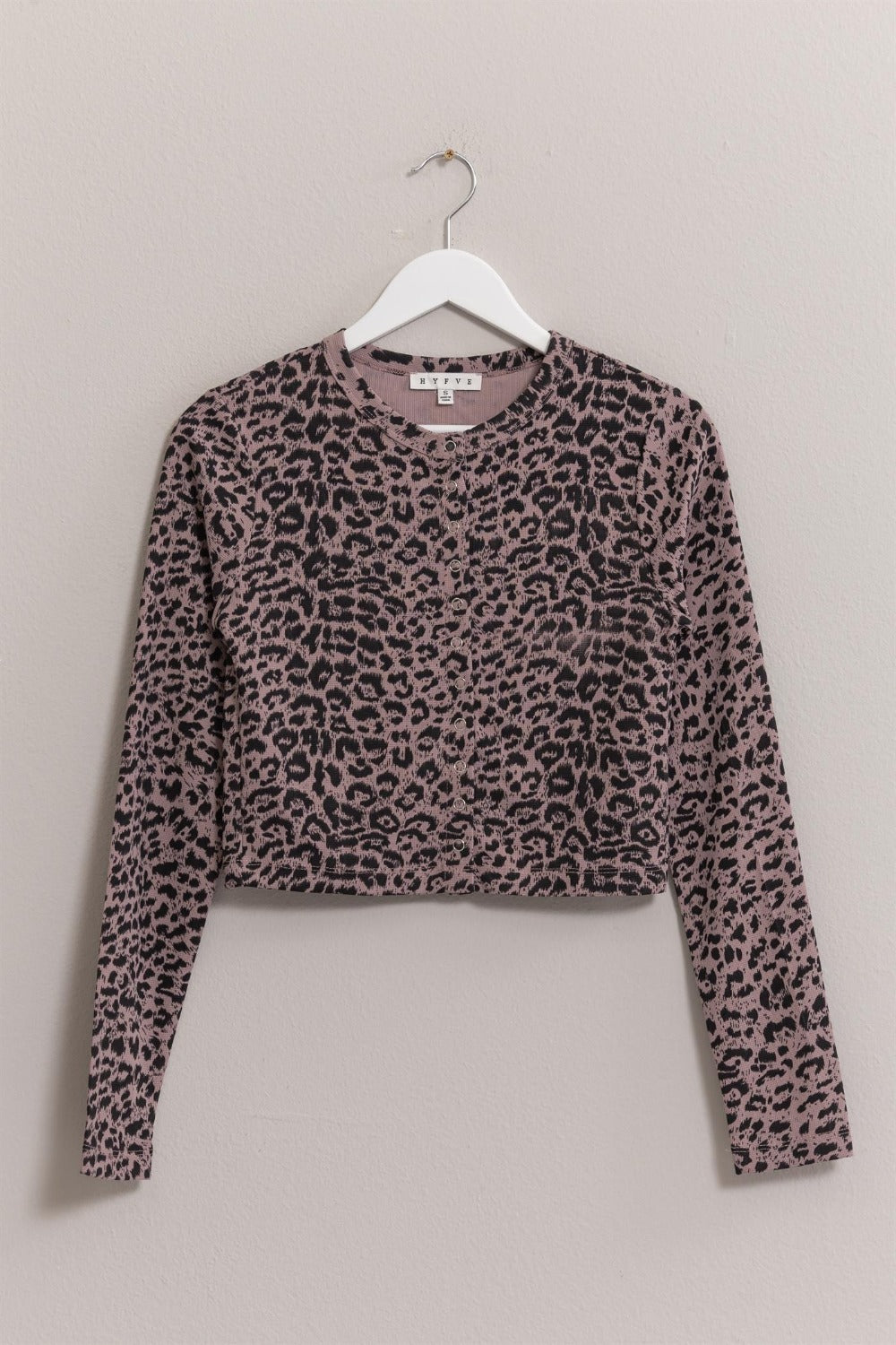 HYFVE Animal Print Snap Down Crop Cardigan 