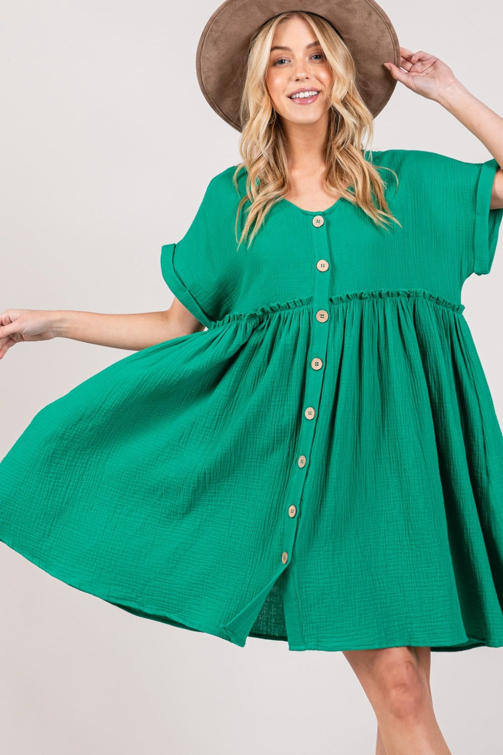 SAGE + FIG Full Size Button Up Short Sleeve Dress 