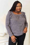 Double Take Square Neck Ruffle Shoulder Long Sleeve T-Shirt 