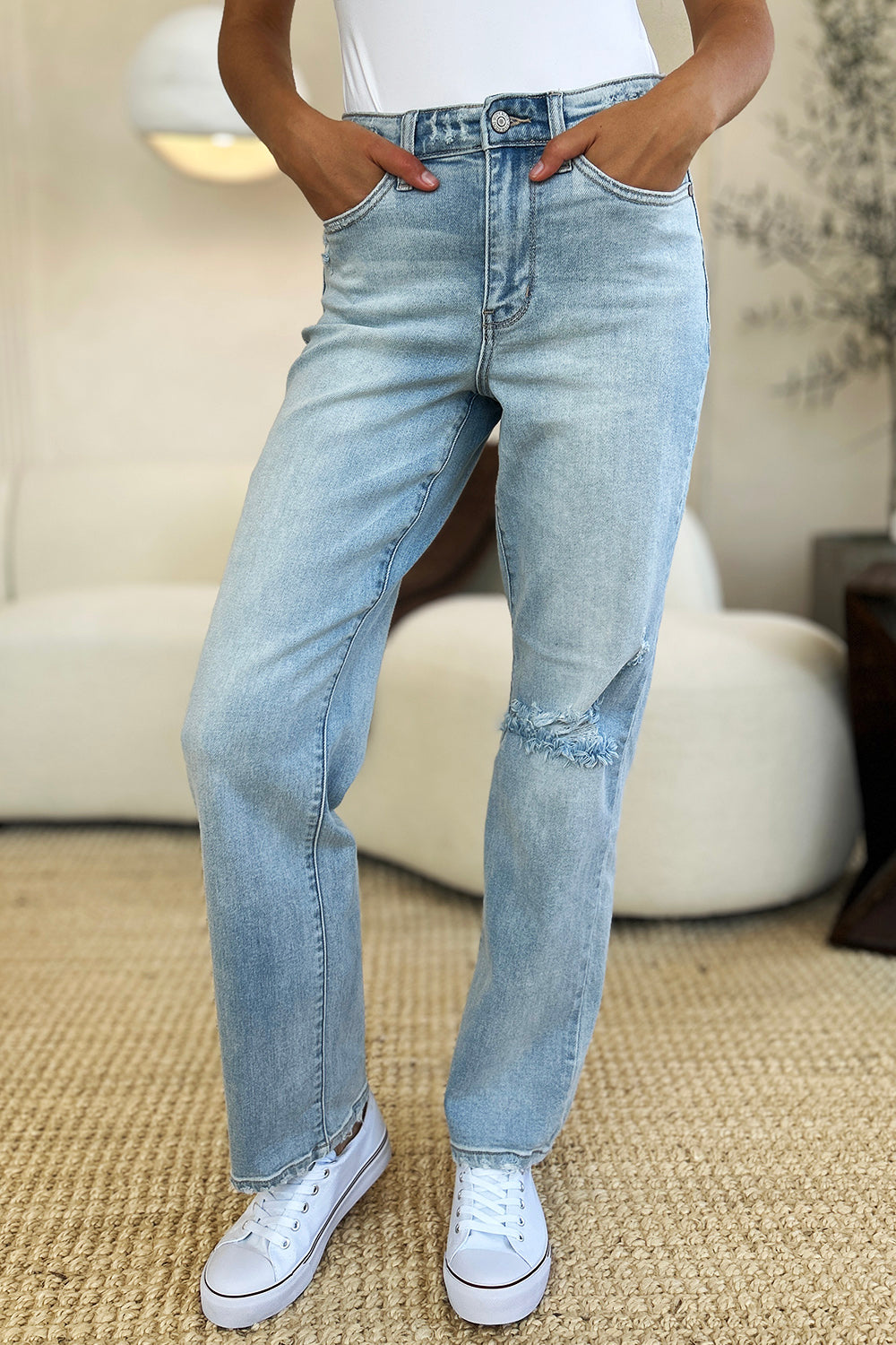 Judy Blue Full Size High Waist Distressed Straight Jeans 