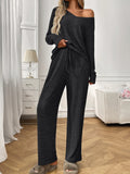 Ribbed Long Sleeve Top and Pants Lounge Set Lingerie & Nightwear