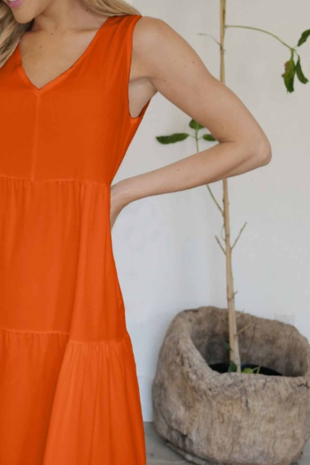 FAM-FAM Tiered V-Neck Sleeveless Dress 