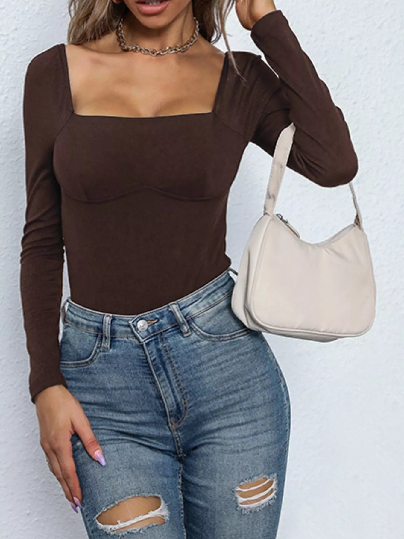 Square Neck Long Sleeve Bodysuit 