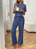 Ribbed Knit Short Sleeve Top and Pants Lounge Set Lingerie & Nightwear