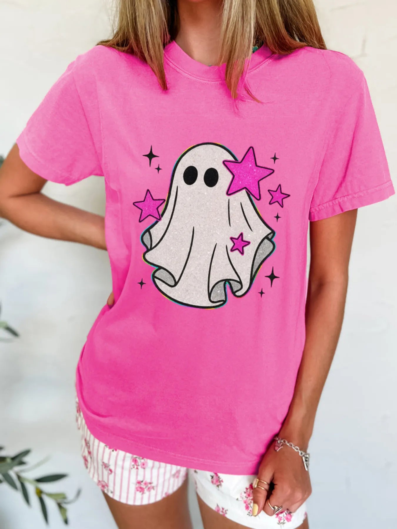 Ghost Graphic Halloween Round Neck T Shirt 