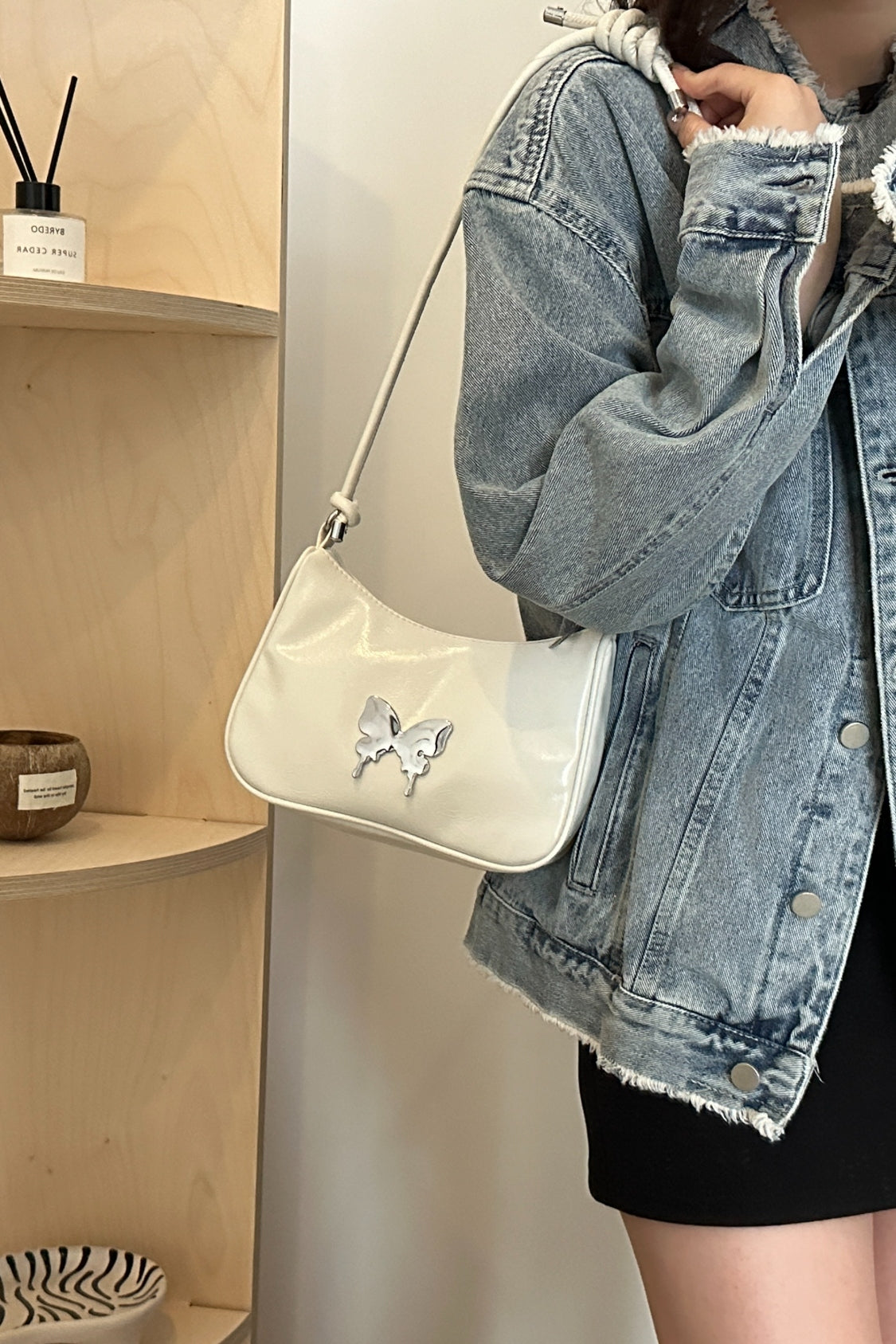 Butterfly PU Leather Knotted Strap Shoulder Bag 