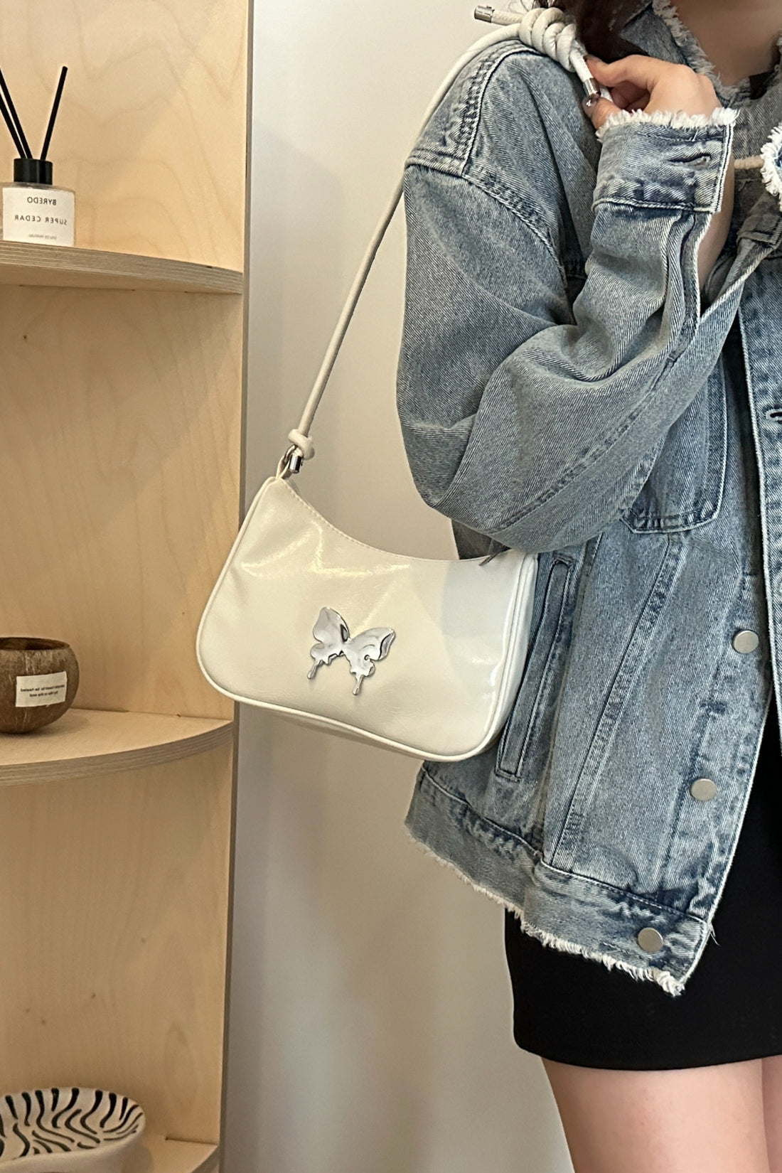 Butterfly PU Leather Knotted Strap Shoulder Bag 