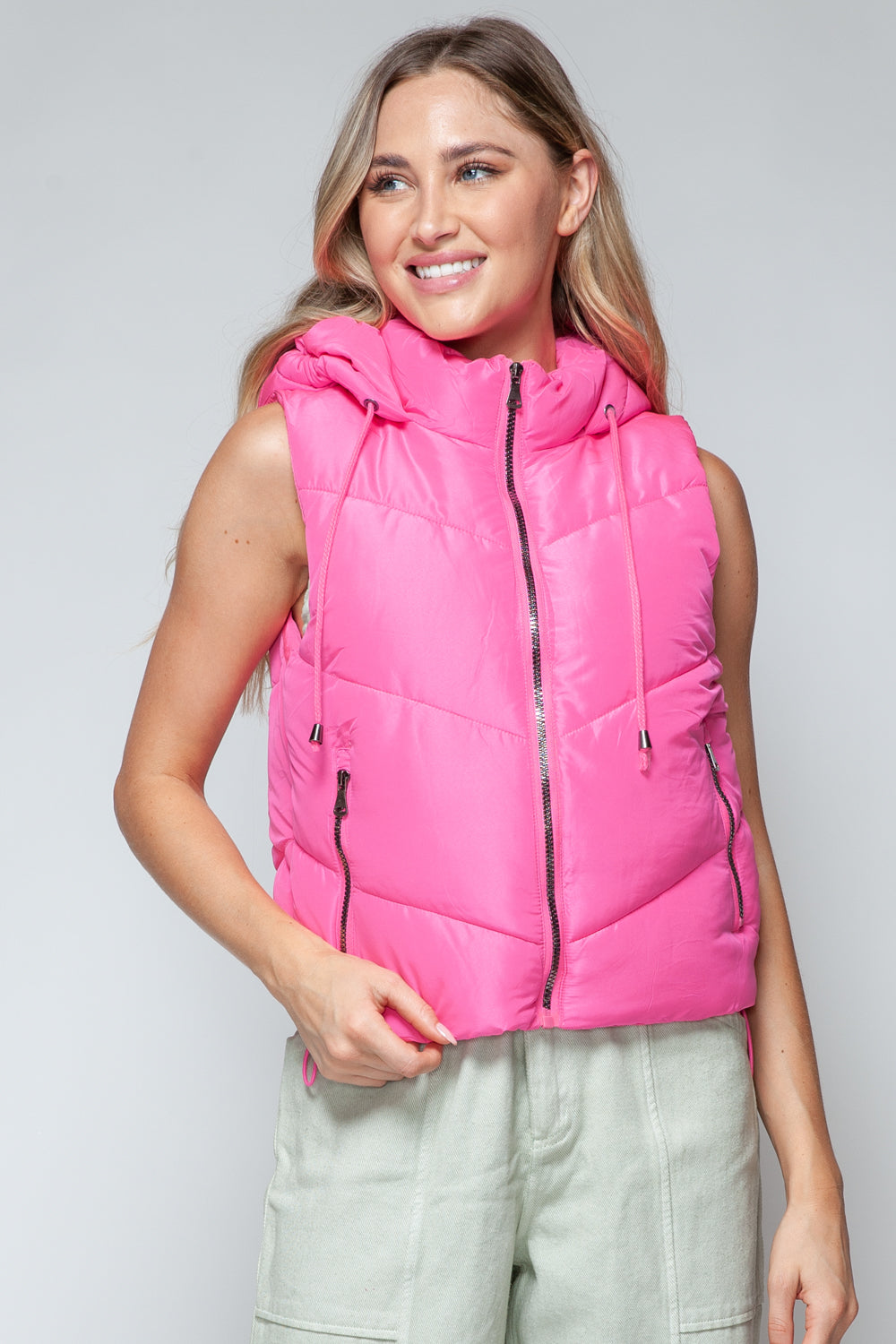 Snobbish Zip Up Quilted Hooded Vest 