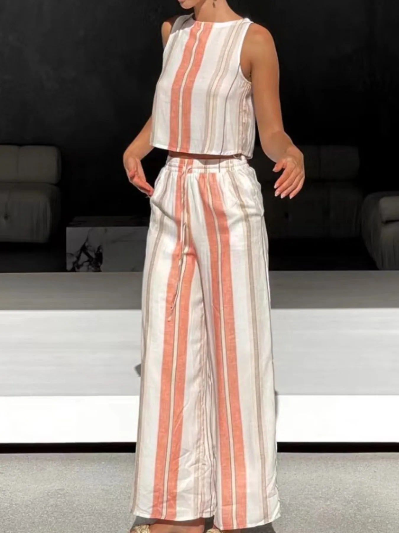 Printed Tank and Wide Leg Pants Set Two Piece Dresses