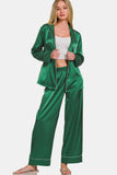 Zenana Satin Long Sleeve Shirt and Pants Pajama Set Lingerie & Nightwear
