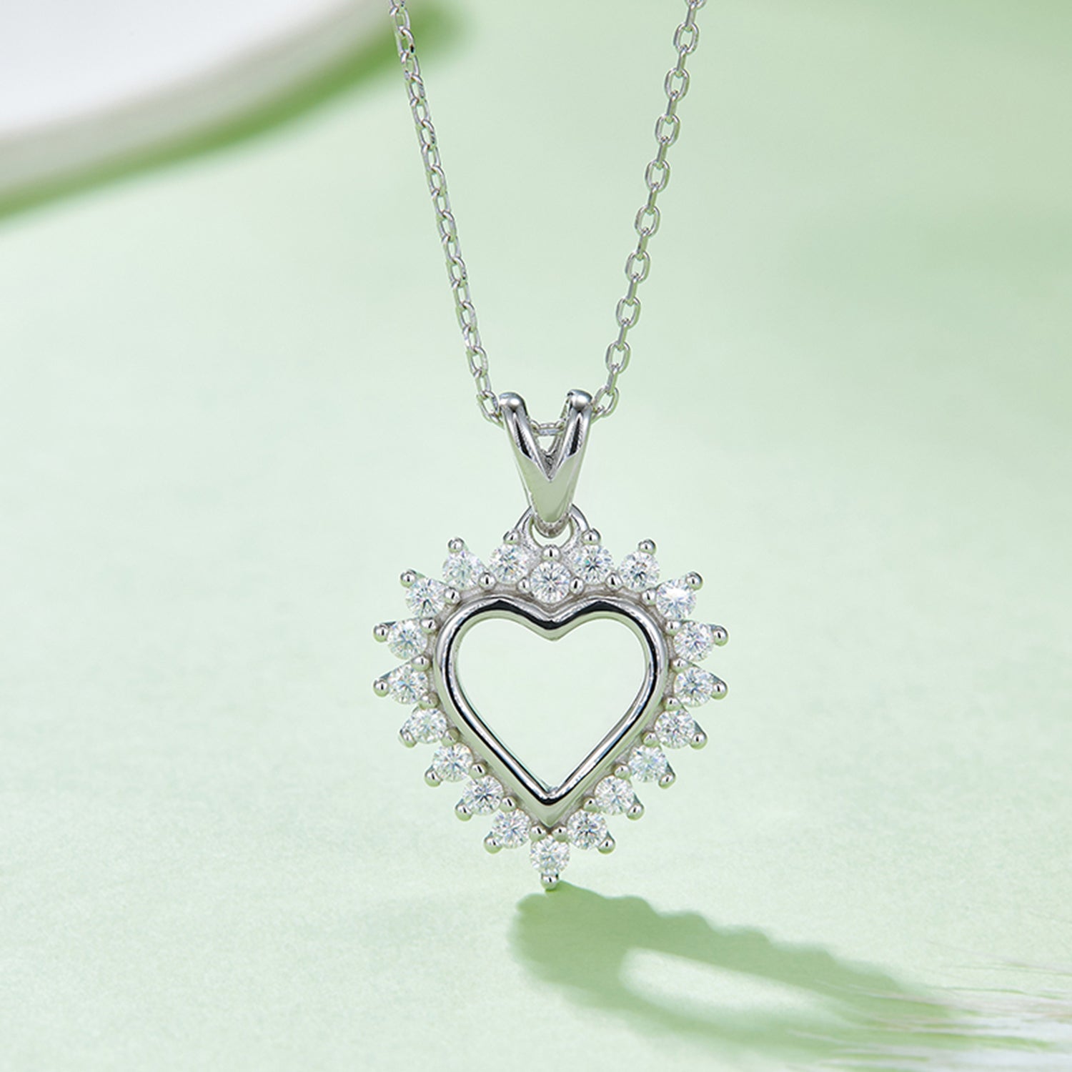 Moissanite 925 Sterling Silver Heart Pendant Necklace 