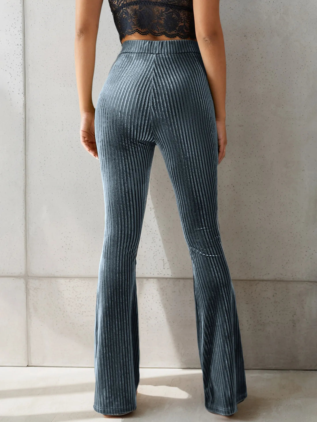 High-Waisted Ribbed Velvet Flare Pants 