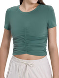 Millennia Ruched Round Neck Short Sleeve Active T-Shirt 