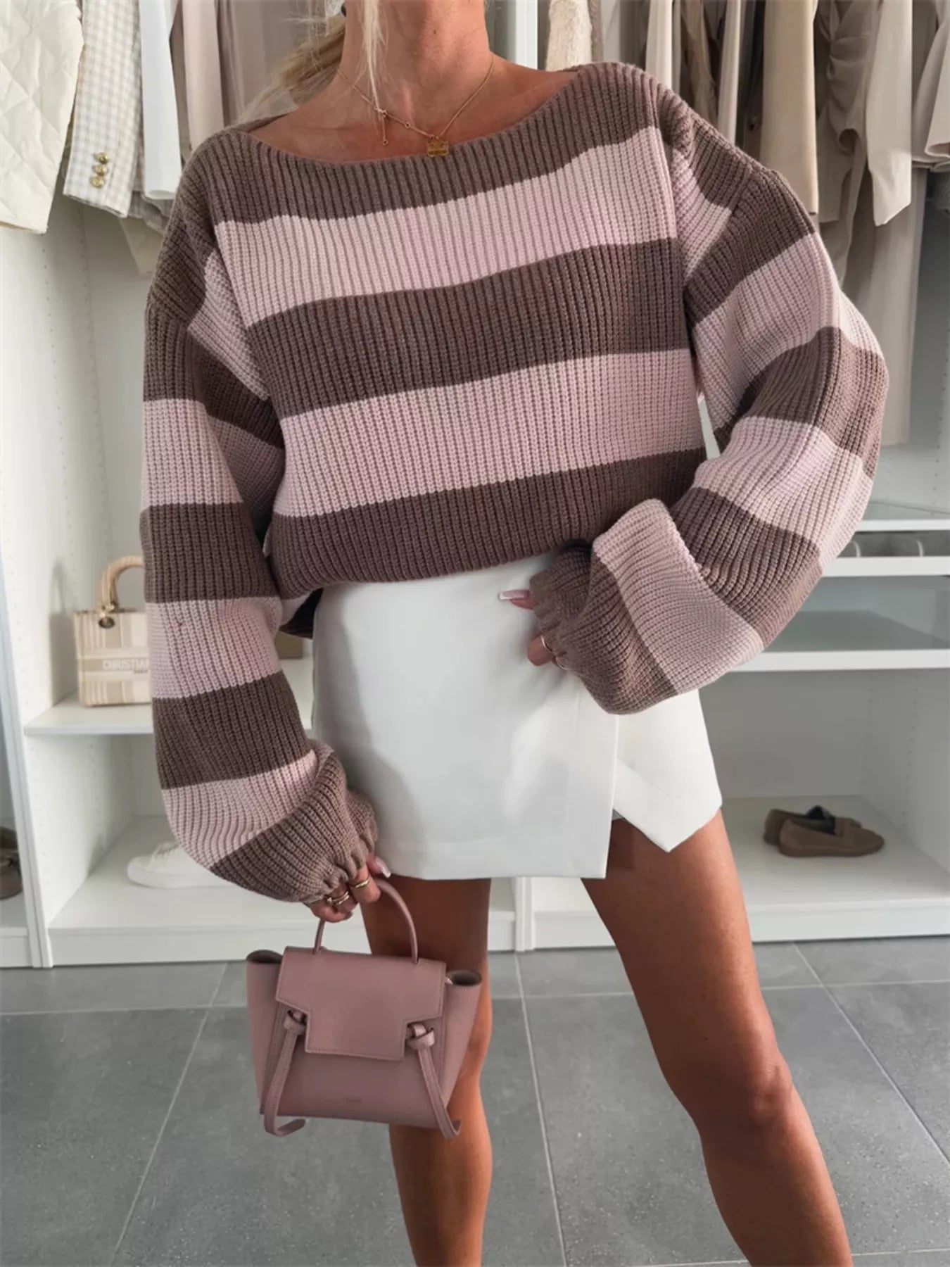Contrast Striped Long Sleeve Sweater 