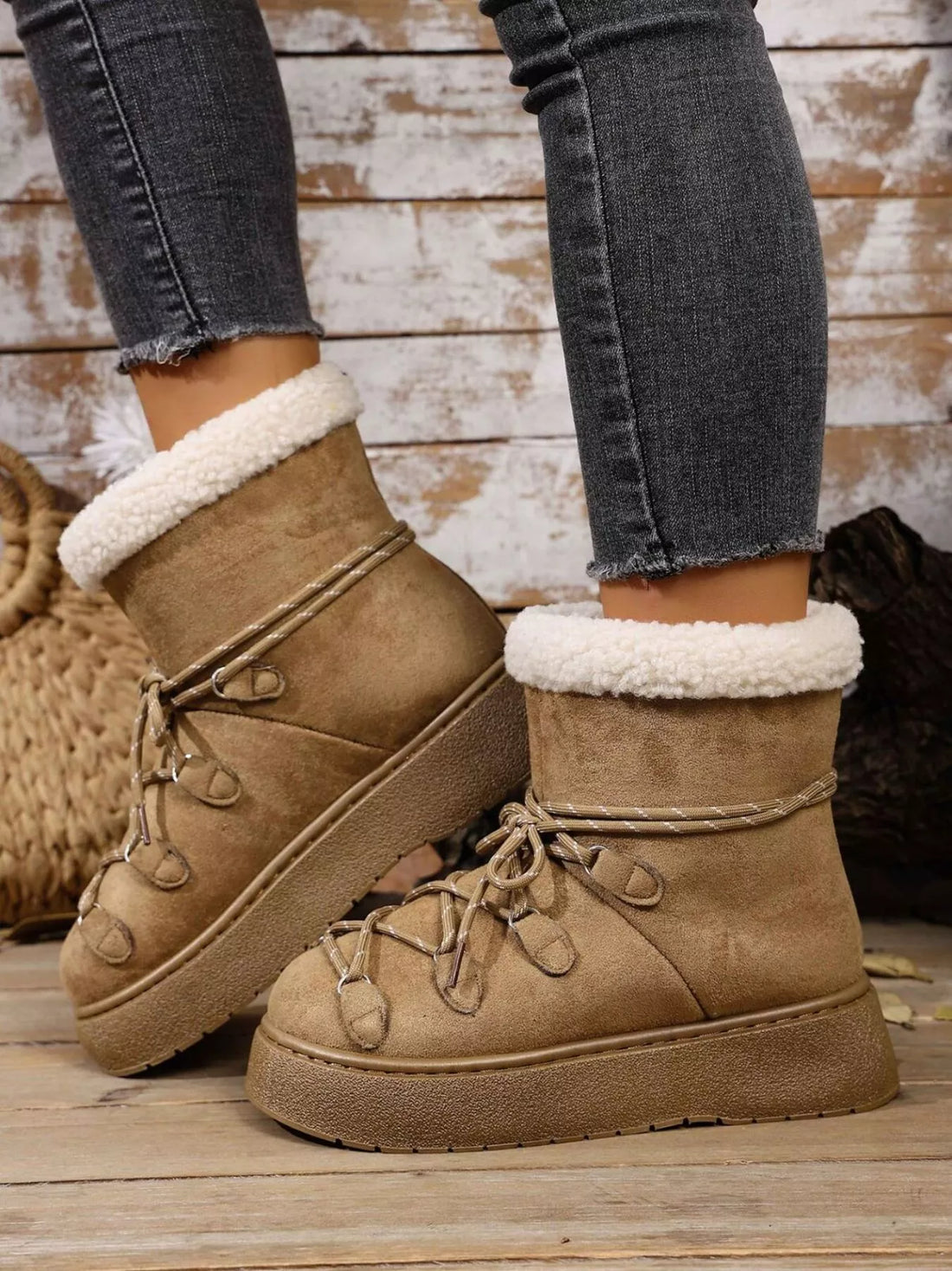 Round Toe Lace Up Platform Boots 