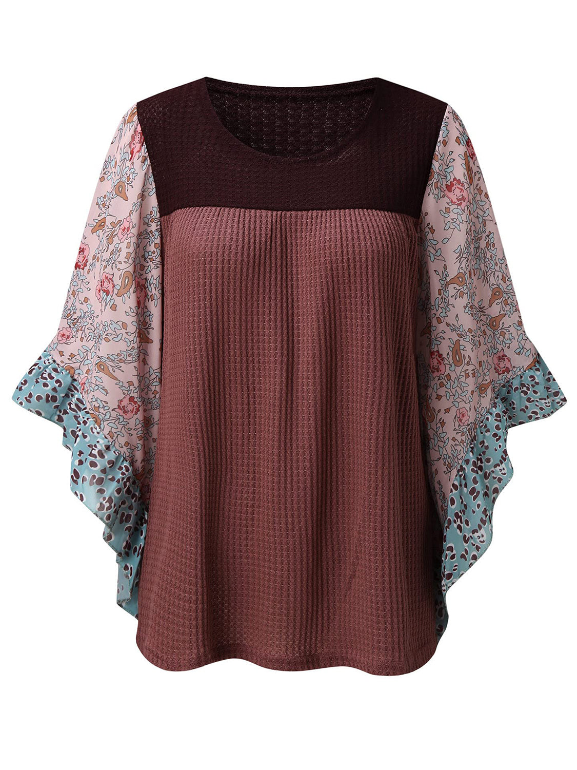 Full Size Printed Round Neck Three-Quarter Sleeve Blouse 