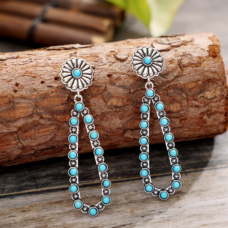 Flower Artificial Turquoise Teardrop Earrings 