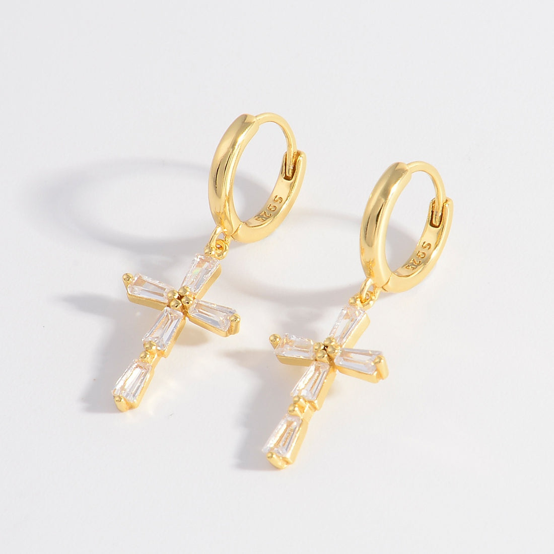 925 Sterling Silver Zircon Cross Earrings 
