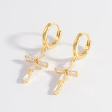 925 Sterling Silver Zircon Cross Earrings 