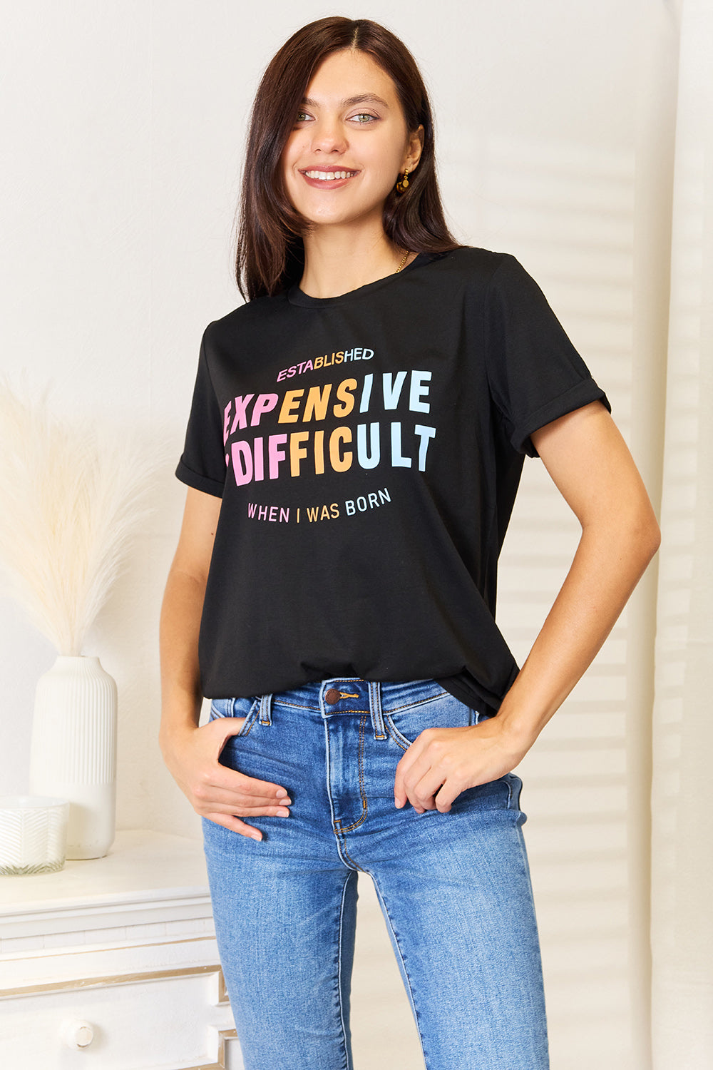 Simply Love Slogan Graphic Cuffed Sleeve T-Shirt 