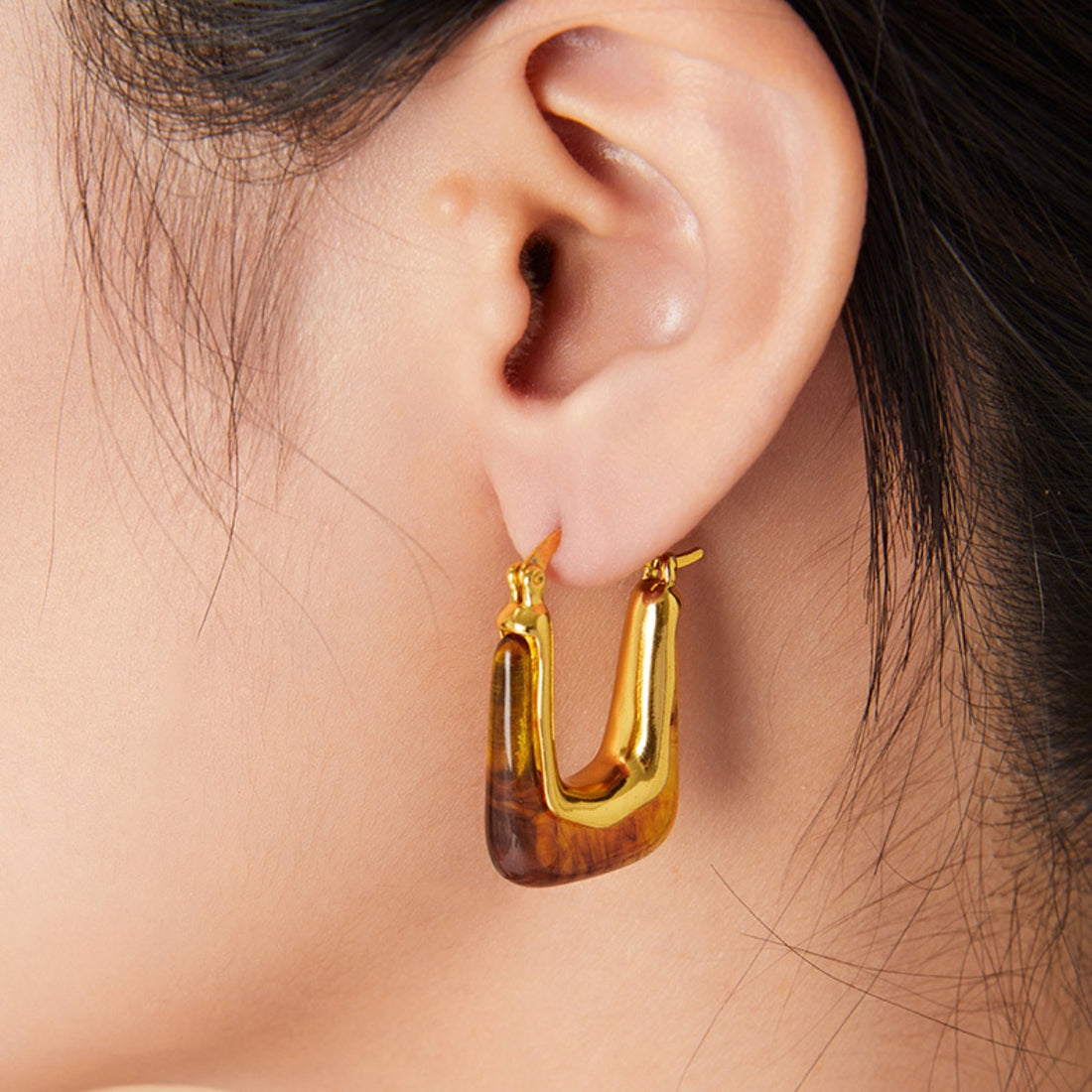 Resin Copper U Shape Earrings 