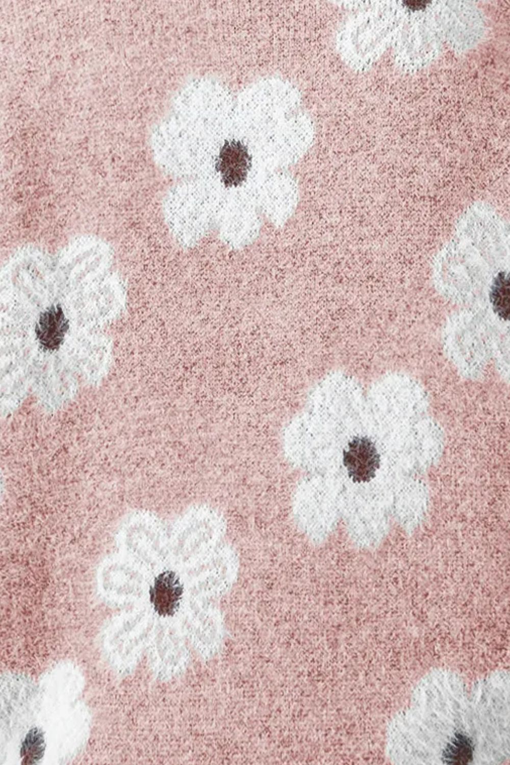 Flower Half Zip Long Sleeve Sweater 