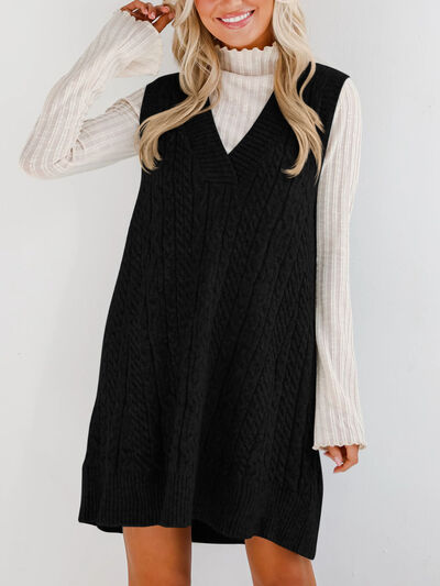 Lovelet Cable Knit V-Neck Mini Sweater Overall Dress Dresses