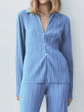 Texture Long Sleeve Top and Pants Lounge Set Lingerie & Nightwear